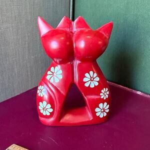 Painted Sandstone Cats Figurine • Folk Art • 4.75” • Vintage Décor